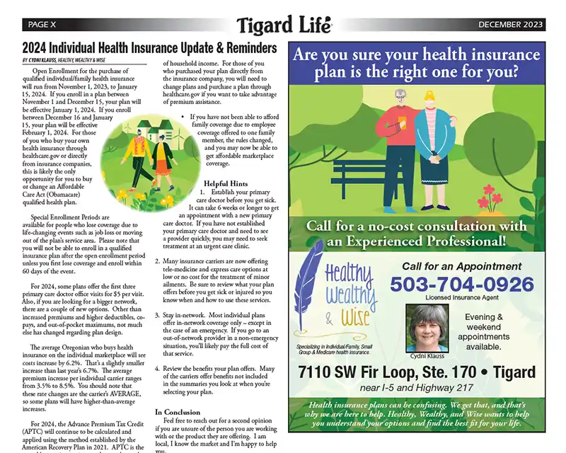 Select Wisely Tualatin Life Article